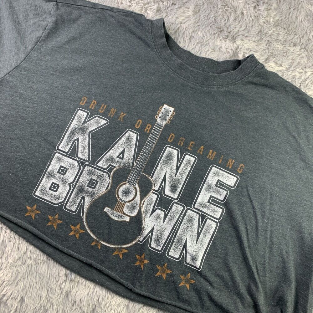 Kane Brown Shirt Womens 2X Gray Cropped Top Drunk Or Dreaming Guitar Music Stars